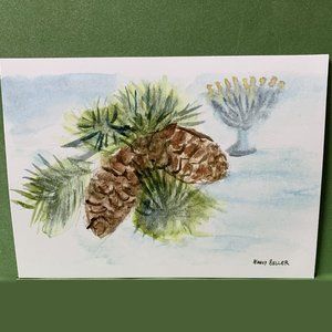 Winter Holidays Watercolor Art Print Greeting Card/Envelope or Postcard 5 pack